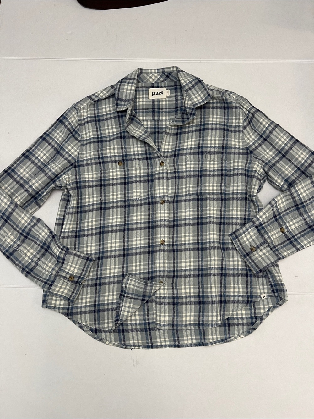 PACT ORGANIC COTTON PLAID FLANNEL FALL BUTTON DOWN TOP WOMEN’S SMALL